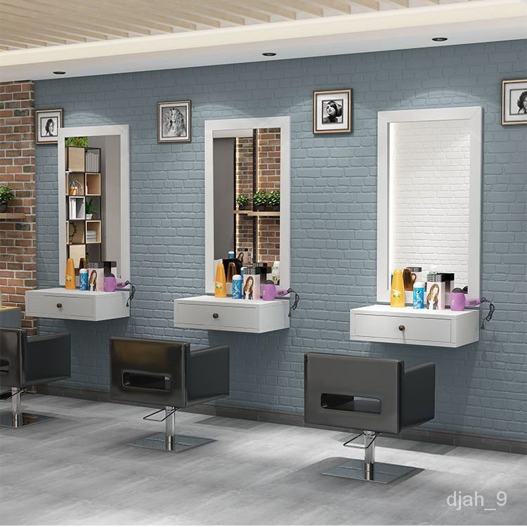 XY13Hair Salon Mirror Hair Salon Dressing Table Countertop Integrated WallMounted