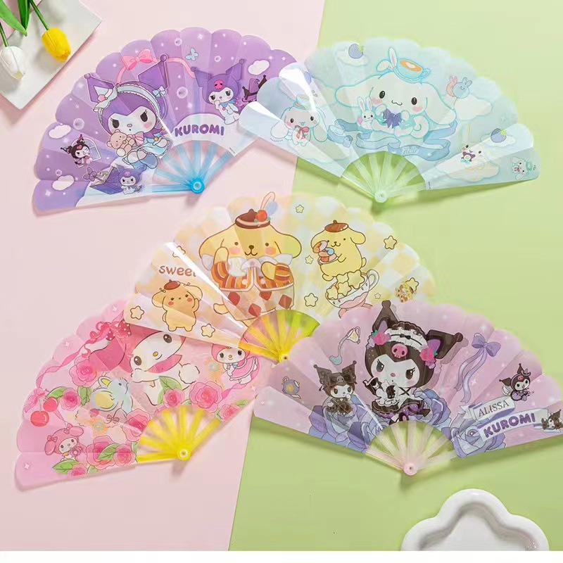 Japan Sanrio Family Fan Hand Crank Fan Kuromi MyMelody Seven Fold Fan ...