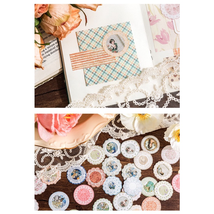 45 Pcs Kawaii Paper Sticker Set Vintage Lace Pattern Stationery ...