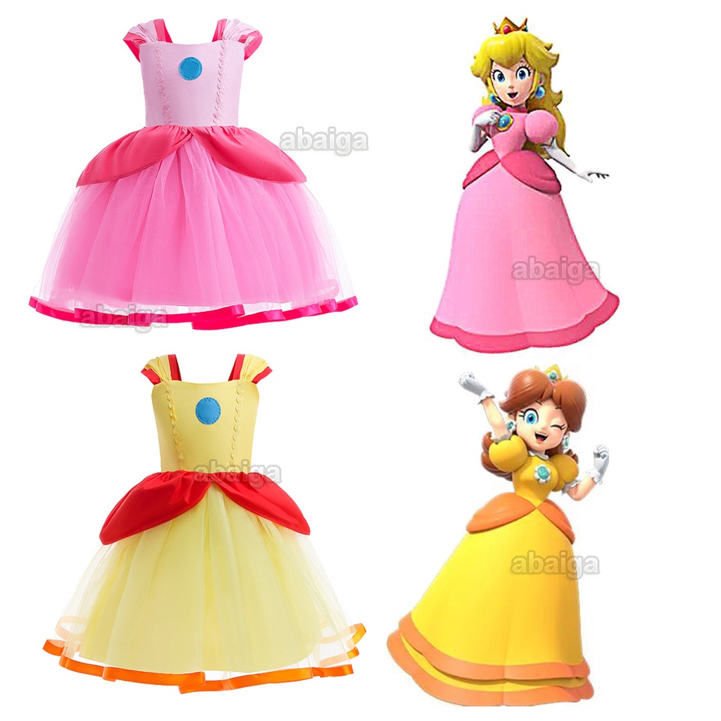 Ootd for Kids Girl 15 Years Old Cosplay Princess Peach Dress Super Mario Costume Baby