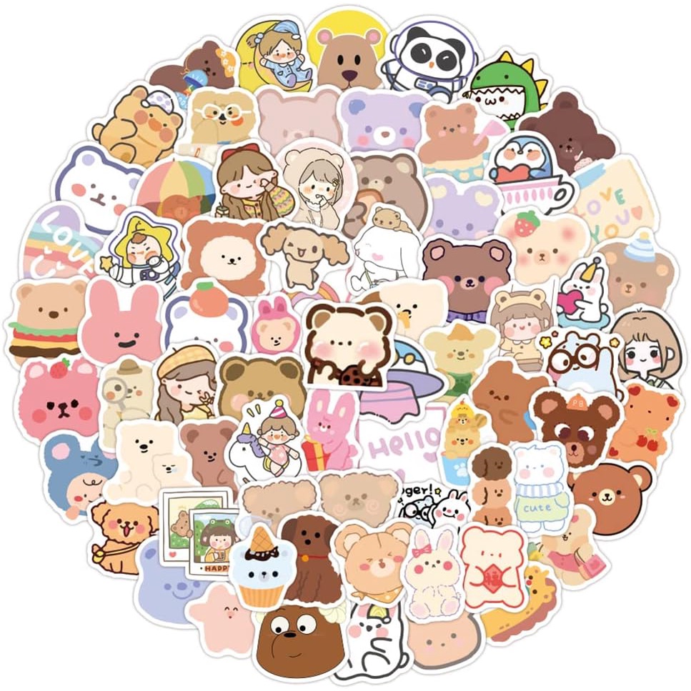 100pcs Korean Bear Stickers for Water Bottles,Cute Cartoon Animal for ...