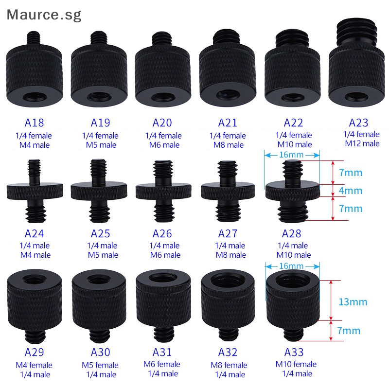 Maurce Dual Nuts Tripod Mount Screw 1/4 to M4 M5 M6 M8 M10 Projector