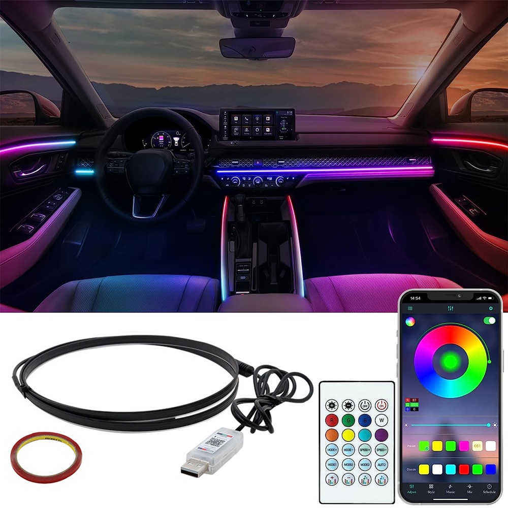 Universal Car Ambient Lights LED Interior RGB Symphony Atmosphere Lamp ...