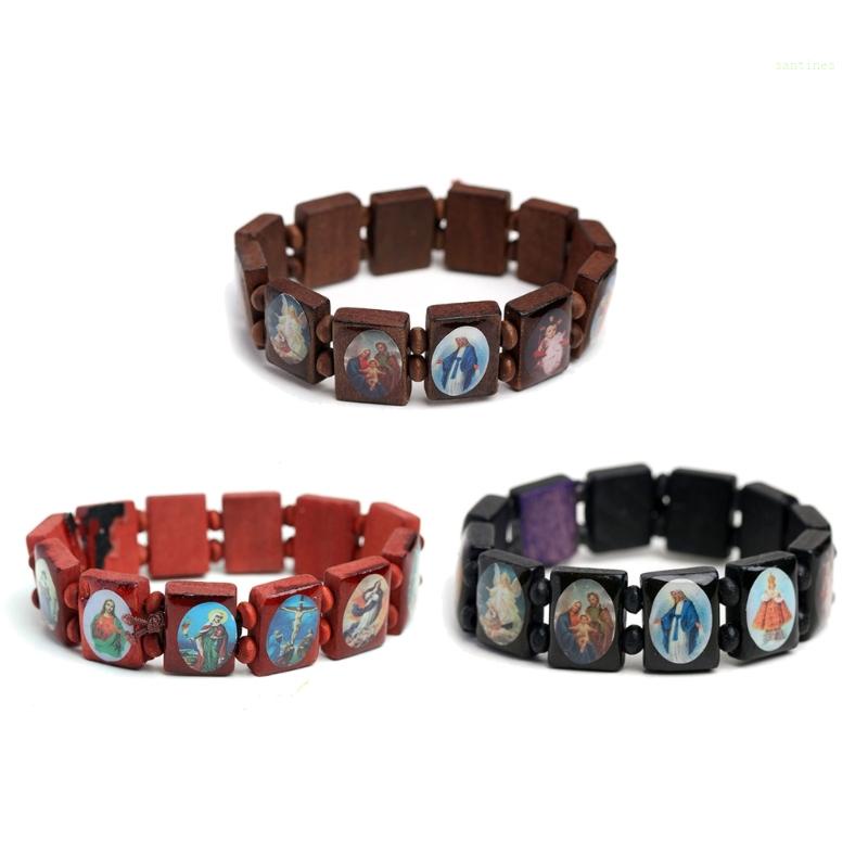 san Fashion Saint Jesus Religious Wood Catholic Icon Bracelets Unisex Wood Bracelet Paryer Charm Jewelry Mens Bracelets Shopee Singapore