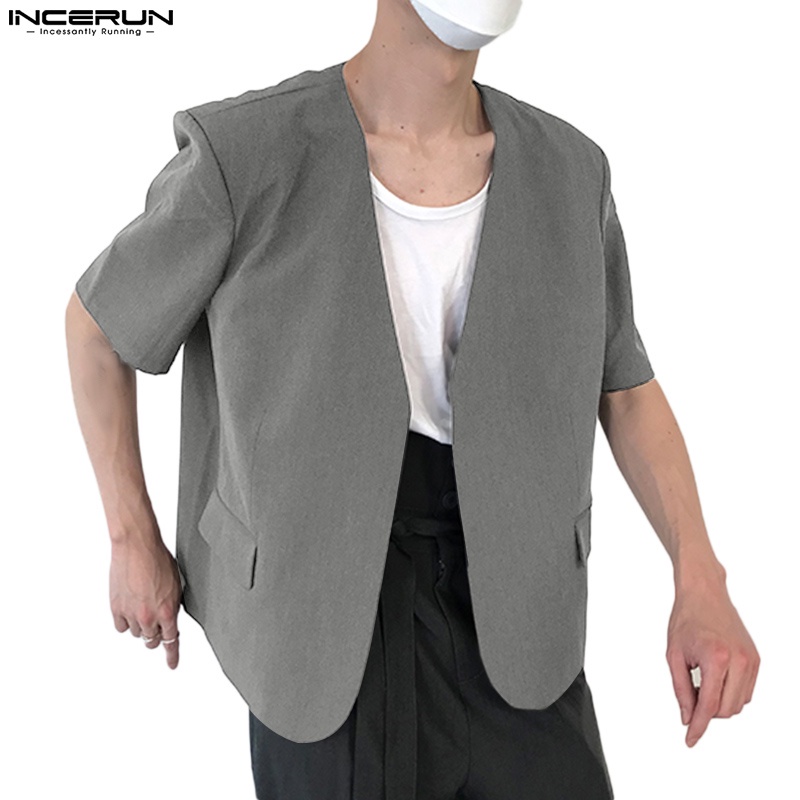 Mens on sale collarless blazer