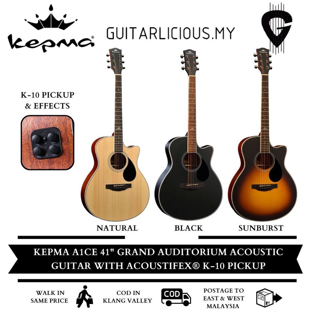 Kepma A1CE 41 inch Grand Auditorium Acoustic Guitar with AcoustiFex K ...