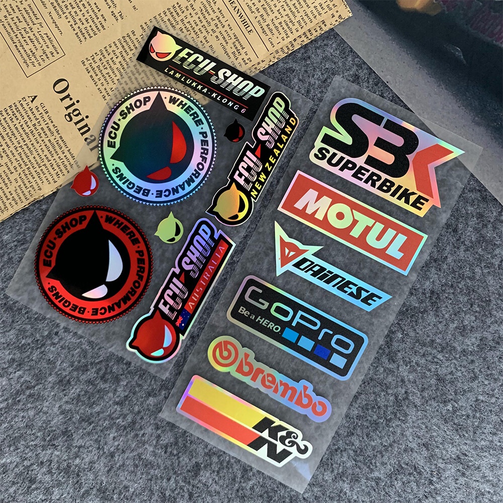 2PCS/SET Laser Radium MOTUL SEK SUPERBIKE GOPRO Stickers ECU SHOP