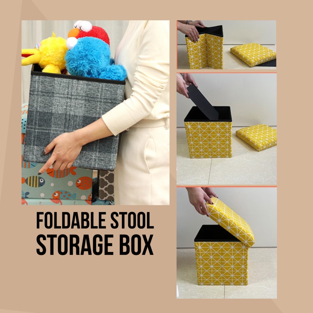 Foldable stool Storage box Printed fabric design Spacesaving stool