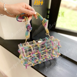 Transparent Square Box Acrylic Bag Female Trendy Resin Chain Jelly Bag  Fluorescent Color Handbag Cute