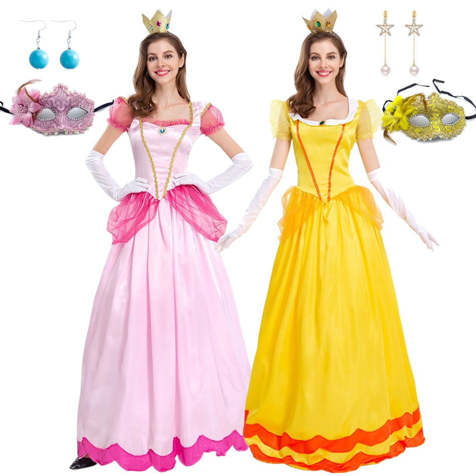 The Super Mario Bros Princess Peach Adult Cosplay Costume Girls Fancy Dress  Mother Daugter Party Prom Halloween Clothing For Women Dress Up Outfits |  Shopee Singapore