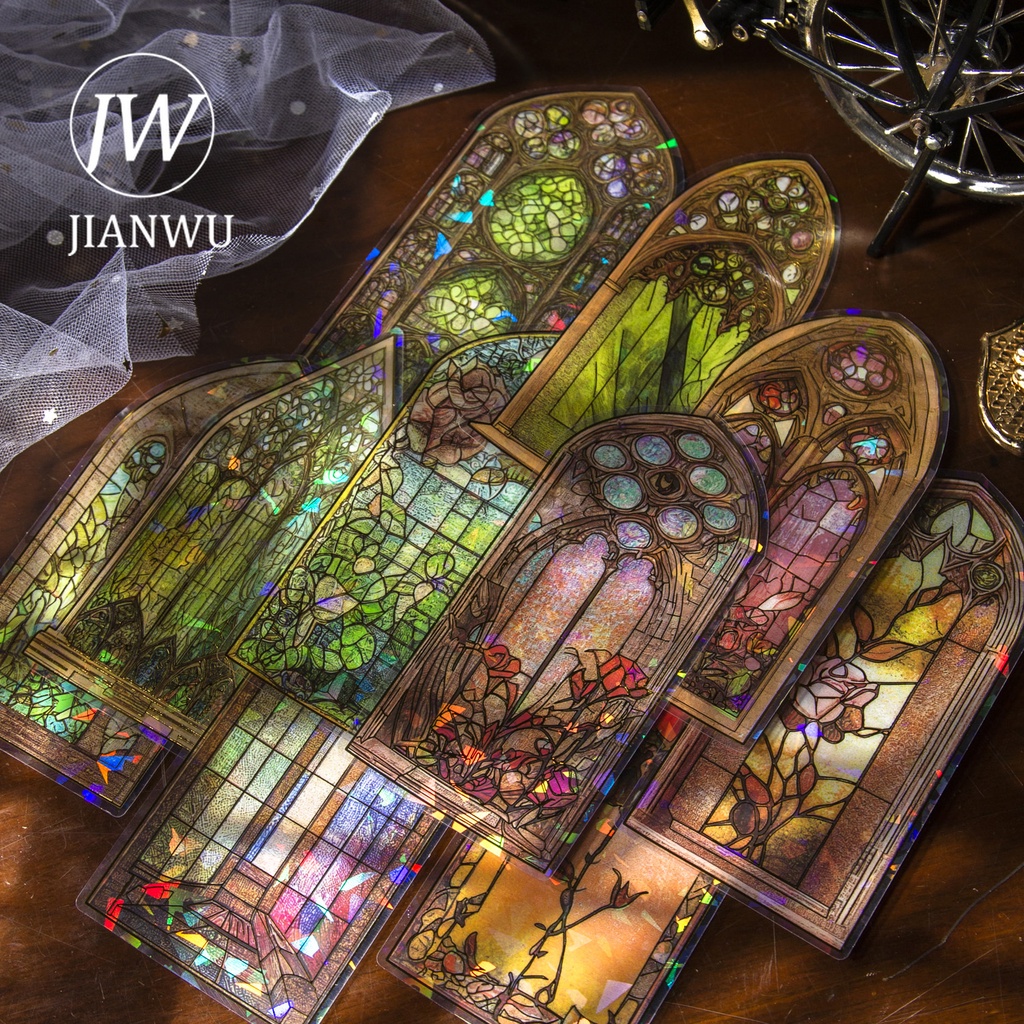 JIANWU 10 Sheets Glazed Window Series Vintage Flower Window Bronzing ...