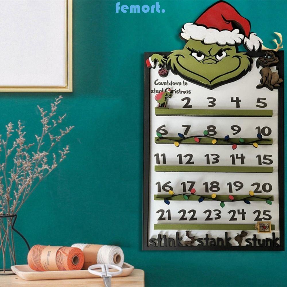 FEMORT Christmas Grinch Calendar, Detachable Wooden Christmas Advent