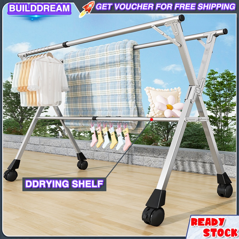 Movable Clothes Drying Rack Drying Shelf with Wheels Indoor Outdoor