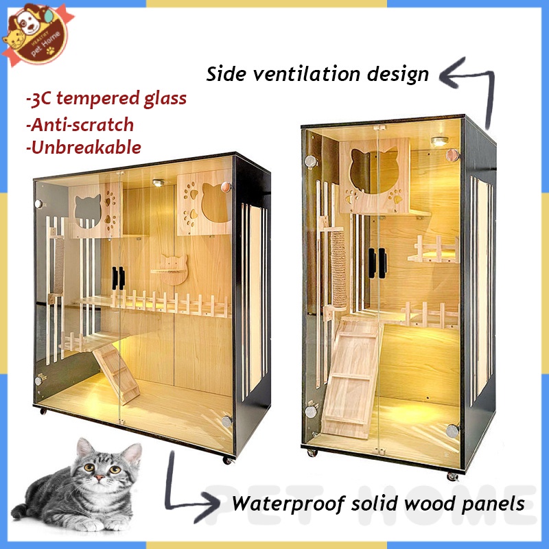 Solid Wood Cat Cage Villa Oversized Luxury House Household Indoor