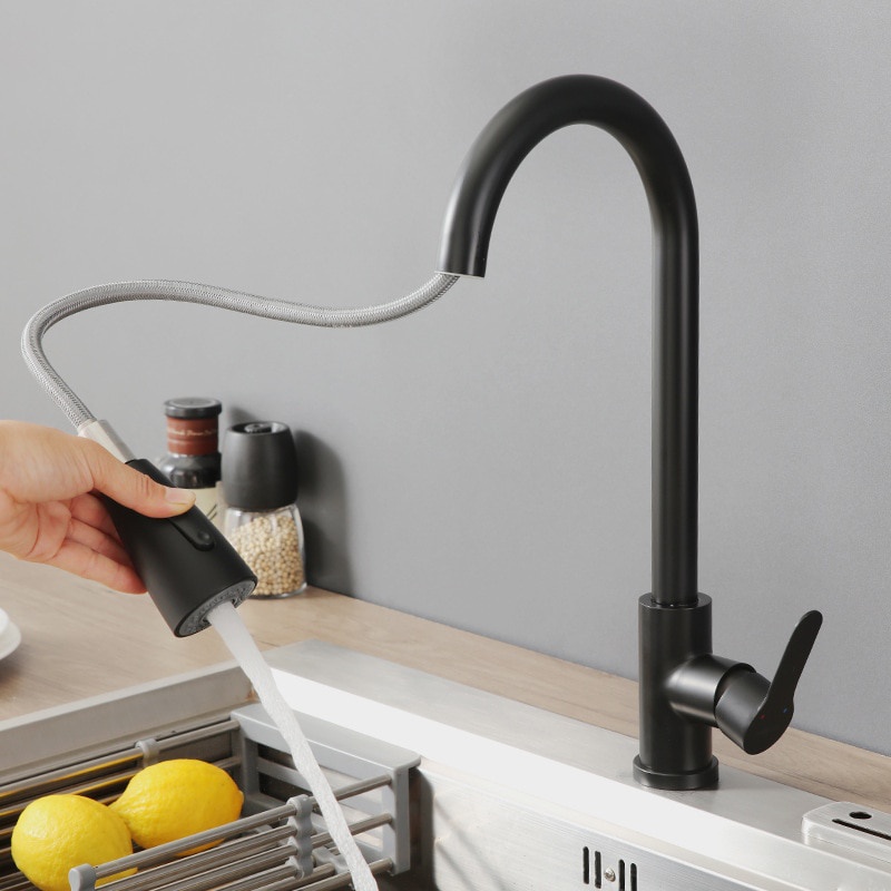 {SG Stock}Black Kitchen Faucet Cold Hot Water Mixer Crane Tap Sprayer