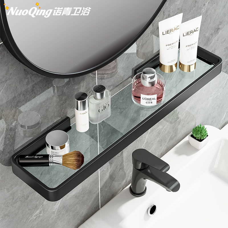 No Drill Wall Mounted Bathroom Glass Rack Bathroom Storage Rack Rectangle Toilet Rack Bathroom ...
