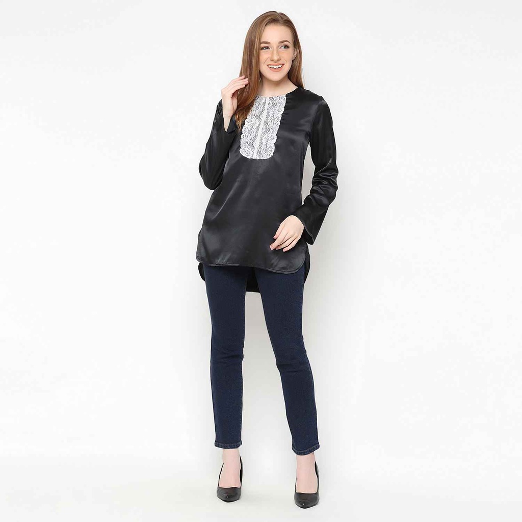 Mobile Power Ladies Long Sleeve Blouse - Black E8294 - Gambar 3