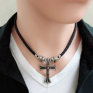 Mens leather hot sale cross necklace