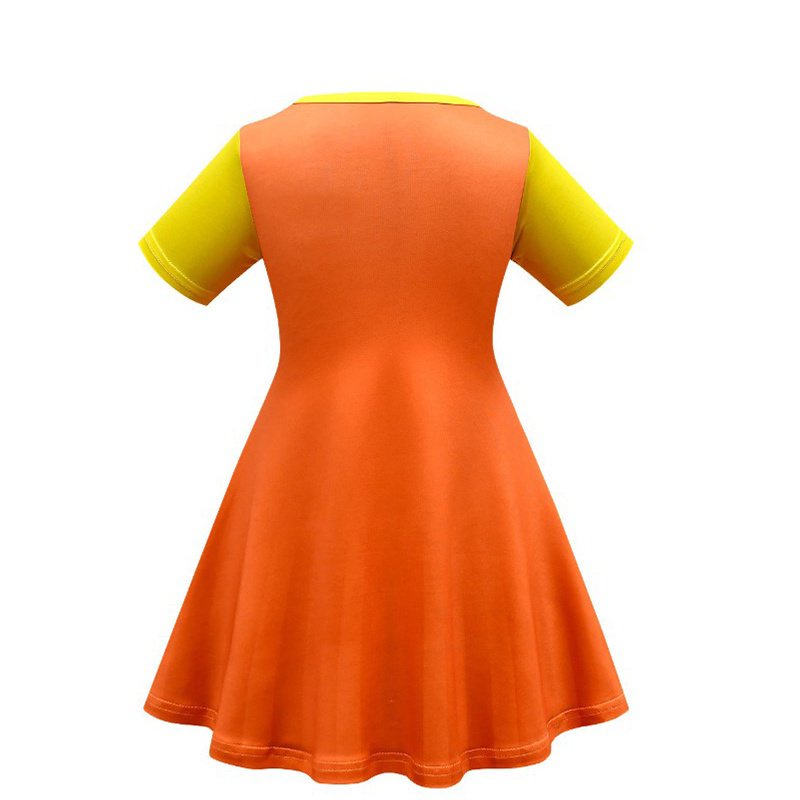 Squid Game Robot Doll Star Cosplay Dresses Scary Yellow Little Girl Kids Short Sleeve Halloween