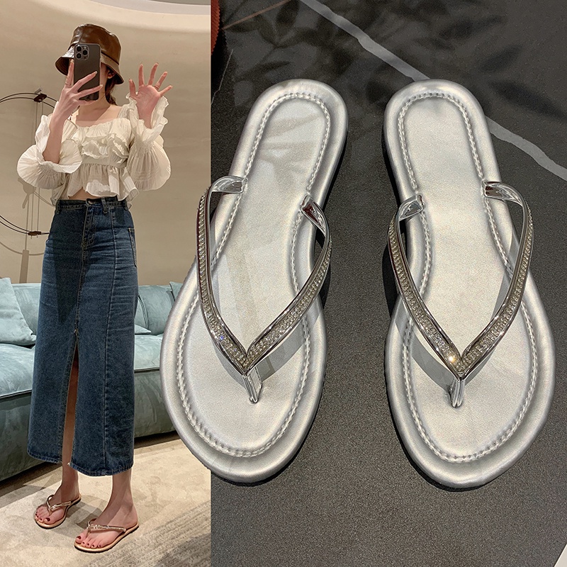 41 42 Women's Flip Flops Fashion Crystal Slide Slippers Ladies Shoes ...