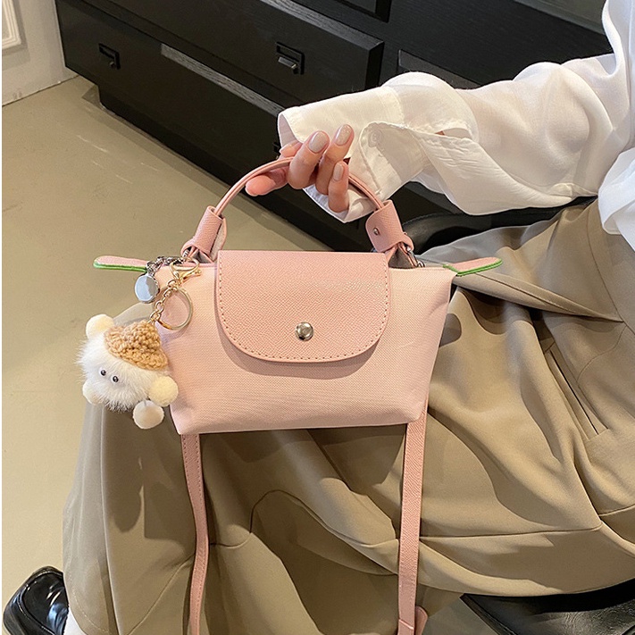 Advanced Solid Color Sling Bag with Pendant Fashion Shoulder Bag For