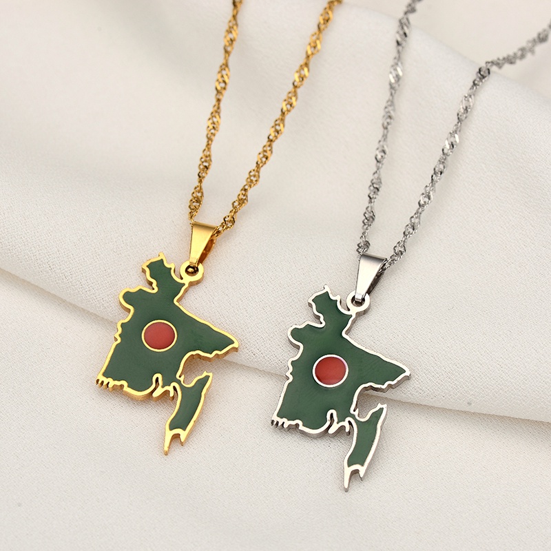 [Fast Shipping]SONYA Map of Bangladesh Flag Pendant Necklaces for Women Men Girls Stainless
