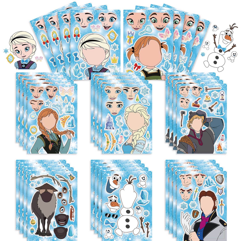 16Sheets/Lot Frozen Elsa Anna Make Your Own Face DIY Puzzle Stickers ...