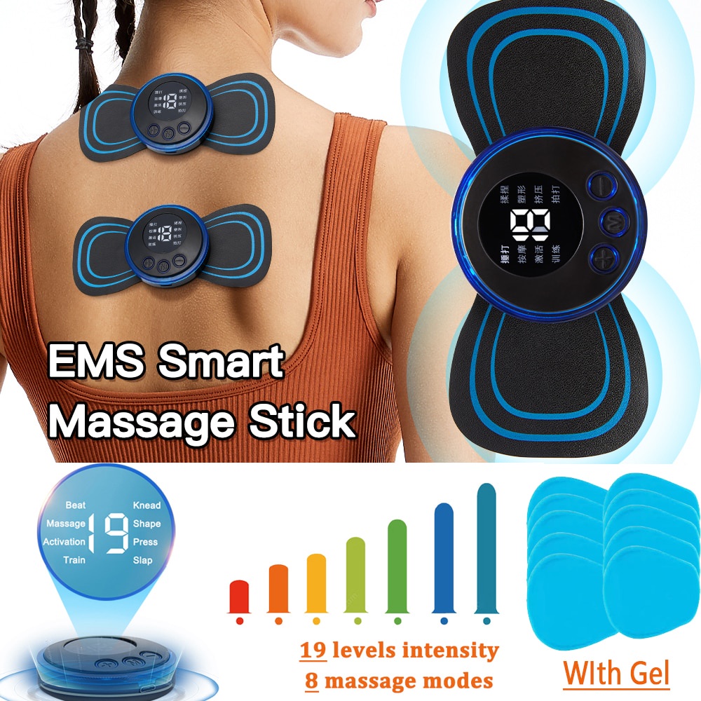 LCD Display EMS Neck Massager 8 Mode Muscle Stimulator Gel Cervical Relief Pain Relax Back