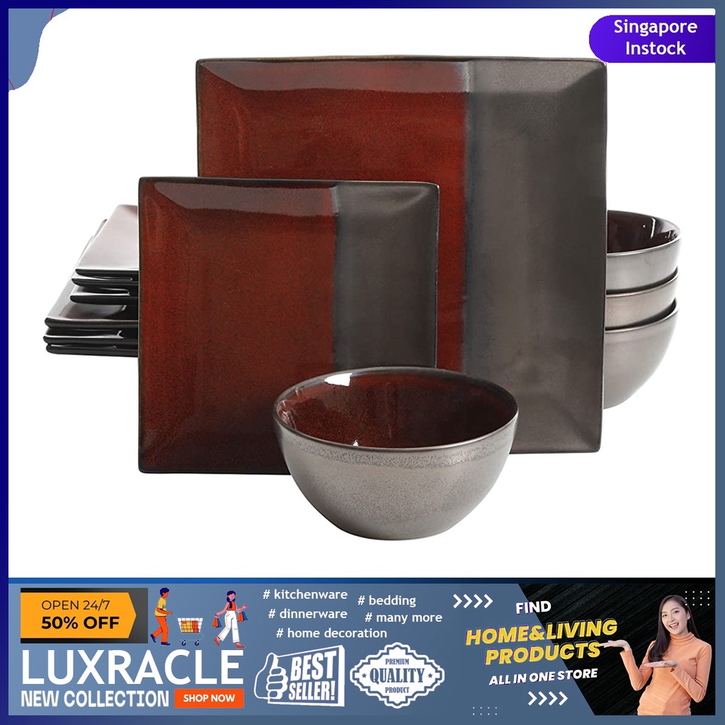 [sgstock] Gibson Elite Decadence 12 Piece Reactive Glaze Dinnerware Set ...
