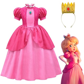 Kids Girl Princess Peach Cosplay Costume Dress Crown Princess Roleplay  Halloween