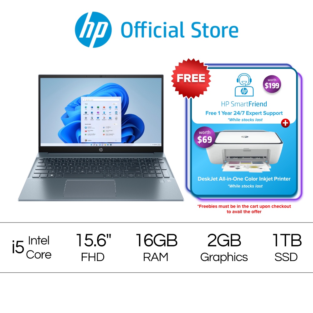 HP Pavilion Laptop 15-eg2068TX / 12th Gen Intel Core i5 / 16 GB RAM / 1TB SSD / 15.6" FHD / Windows 11 /  NVIDIA®