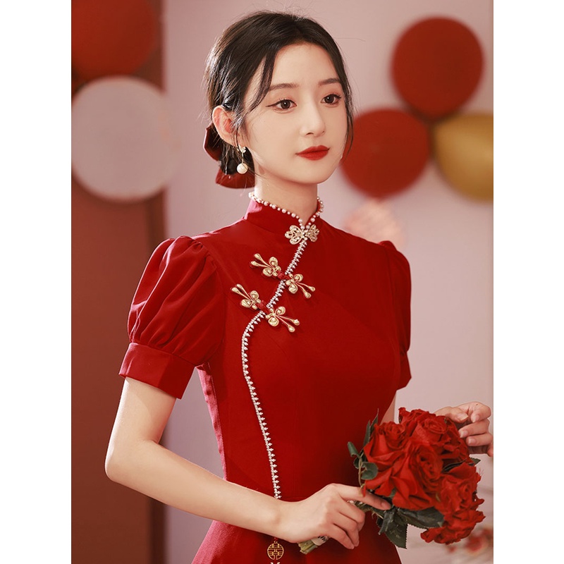 Chinese Style Retro Red Cheongsam 2022 New Traditional Qipao Dress