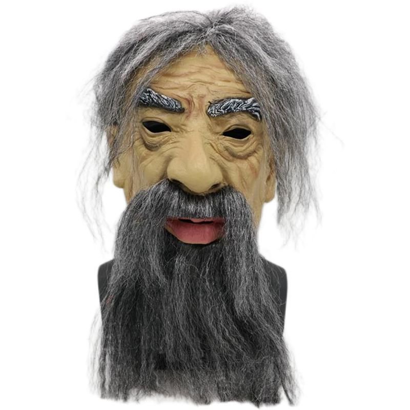 🌈short Hair Old Man Mask Monster Devil Scary Latex Grandpa Props