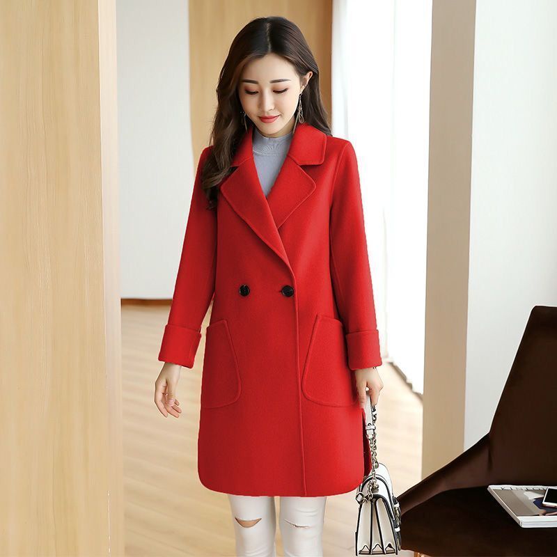 Women's Korean Version Woolen Coat Medium Length Loose Woolen Jacket