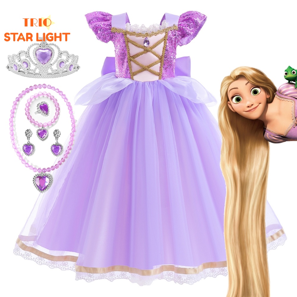 Rapunzel Costume Kids Birthday Party Princess Dress Disney Cartoon ...