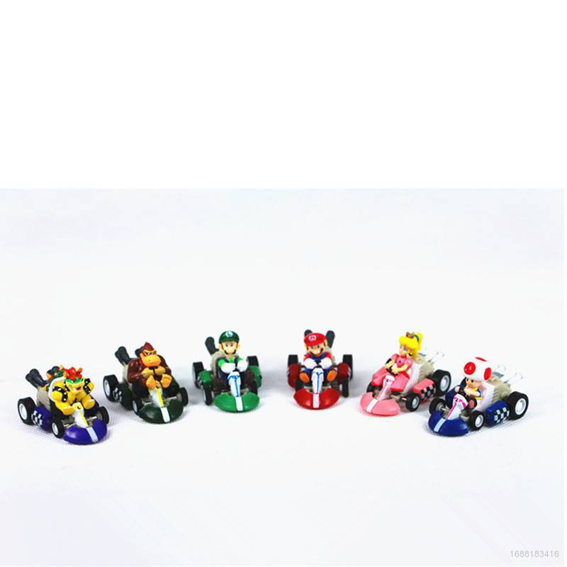 Sy2 6pcsset Super Mario Bros Car Kart Pull Back Cars Yoshi Mario Luigikoopa Pvc Figures Toys 5233