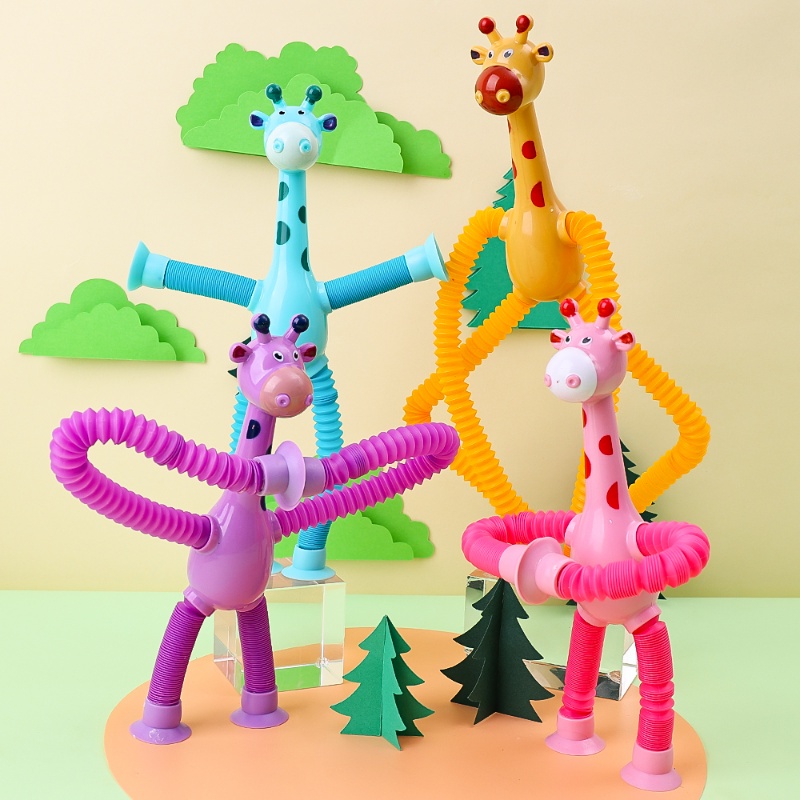 12 Pack Telescopic Giraffe Pop Tubes - Sensory Fidget Toys For Kids 3-9 Years Old