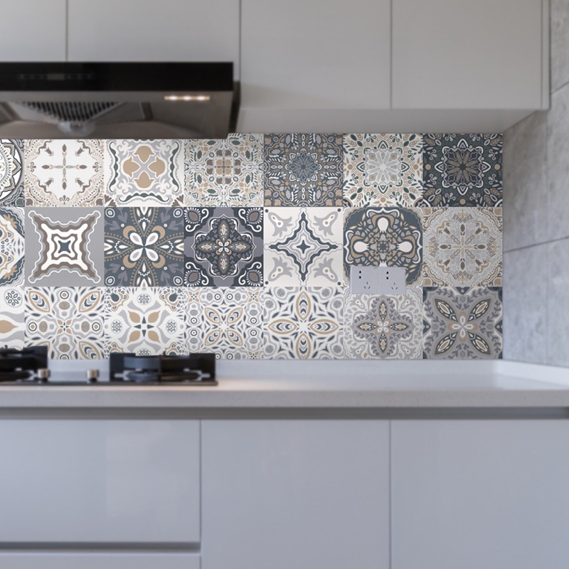 Heat Insulating Aluminum Coated Kitchen Sticker Decal GRAY TILE ...