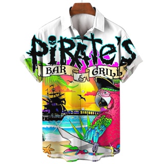 Parrot Funny Parrot Pirates In The Ocean Hawaiian Shirt - Trendy