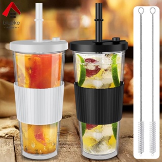 2PCS Reusable Boba Cup Bubble Tea Cup, 24Oz Leakproof Glass