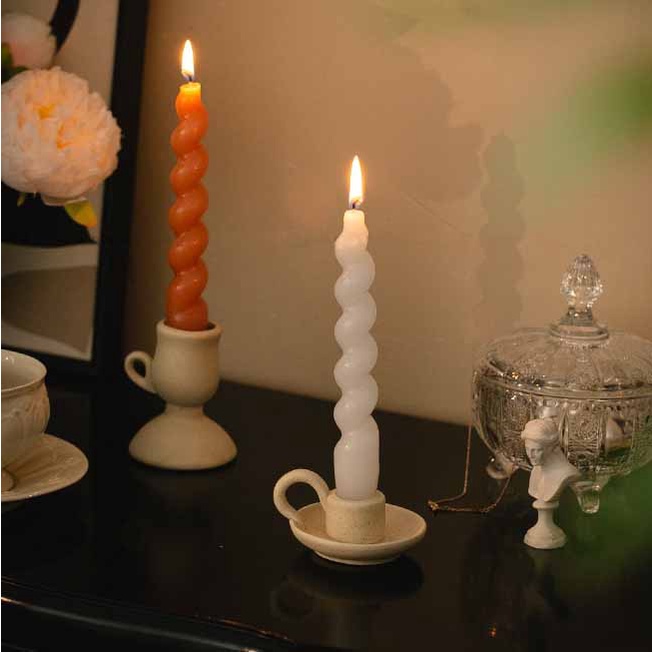 Ceramic Taper Candle Holder Nordic Style Candlestick with Handle White