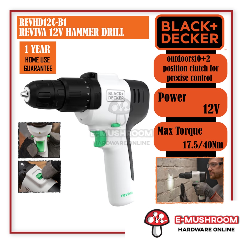 Black+decker Reviva 12V Hammer Drill (REVCHD12C)