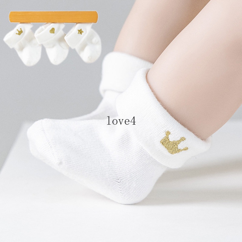 Christening Socks for Baby Boy Girl White Socks Fashion Crown Pattern