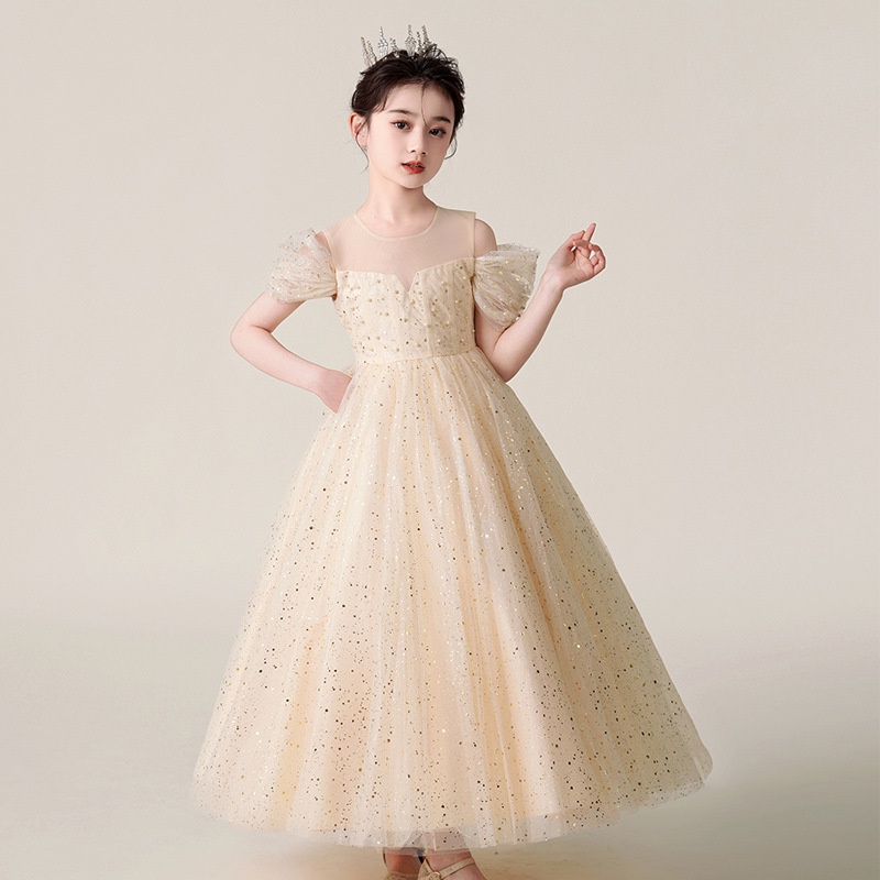 Floral Embroidery Elegant Kids Wedding Dresses Lace Mesh