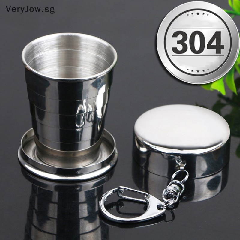 Stainless Steel Folding Cup - Portable Retractable Camping Mug With Lid &  Keychain