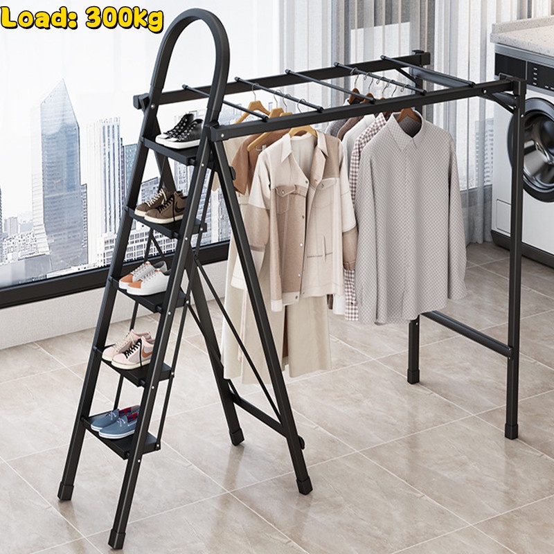 2 In 1 5 Step Ladder Multi Functional Clothes Hanger Removable Balcony Clothes Laundry Drying Rack Folding Aluminum Ladder Shopee Singapore
