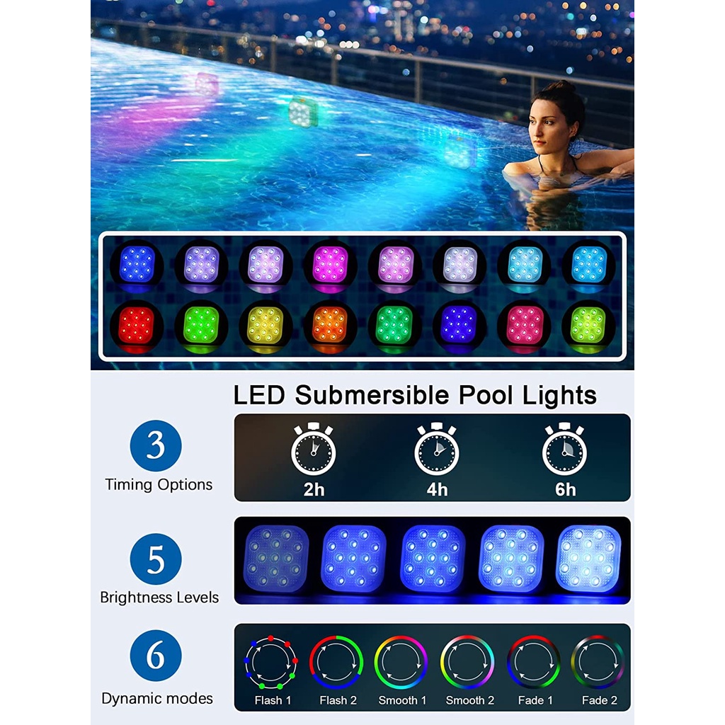 Underwater Lights LED Submersible Pool Lights Rechargeable 200FT Remote