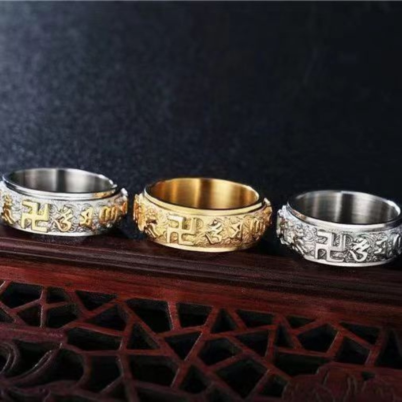Classic Style Buddhism Scripture Auspicious Cloud Design Ring Men Women ...