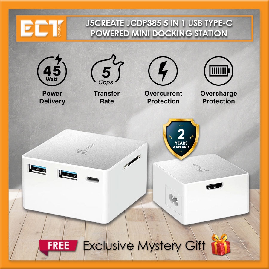 j5create JCDP385 5 in 1 USB TypeC Powered Mini Docking Station