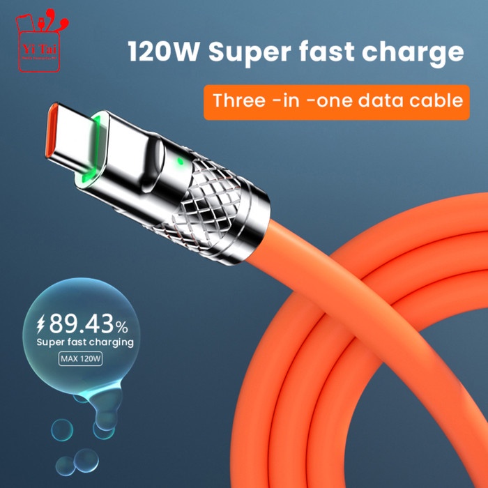 YITAI Kabel Data PD 120W Soft Rubber 3 In 1 Micro Type C Lightning - Gambar 2